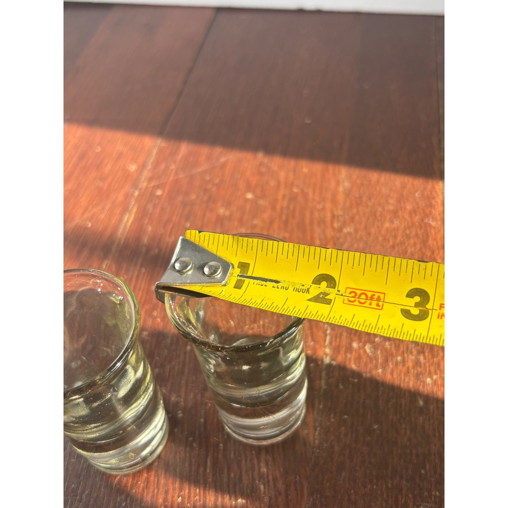 Vintage Heavy Glass Shot Glasses Set of 2 Flared Rim Clear Yellow Tint 2.75in - Picture 3 of 6